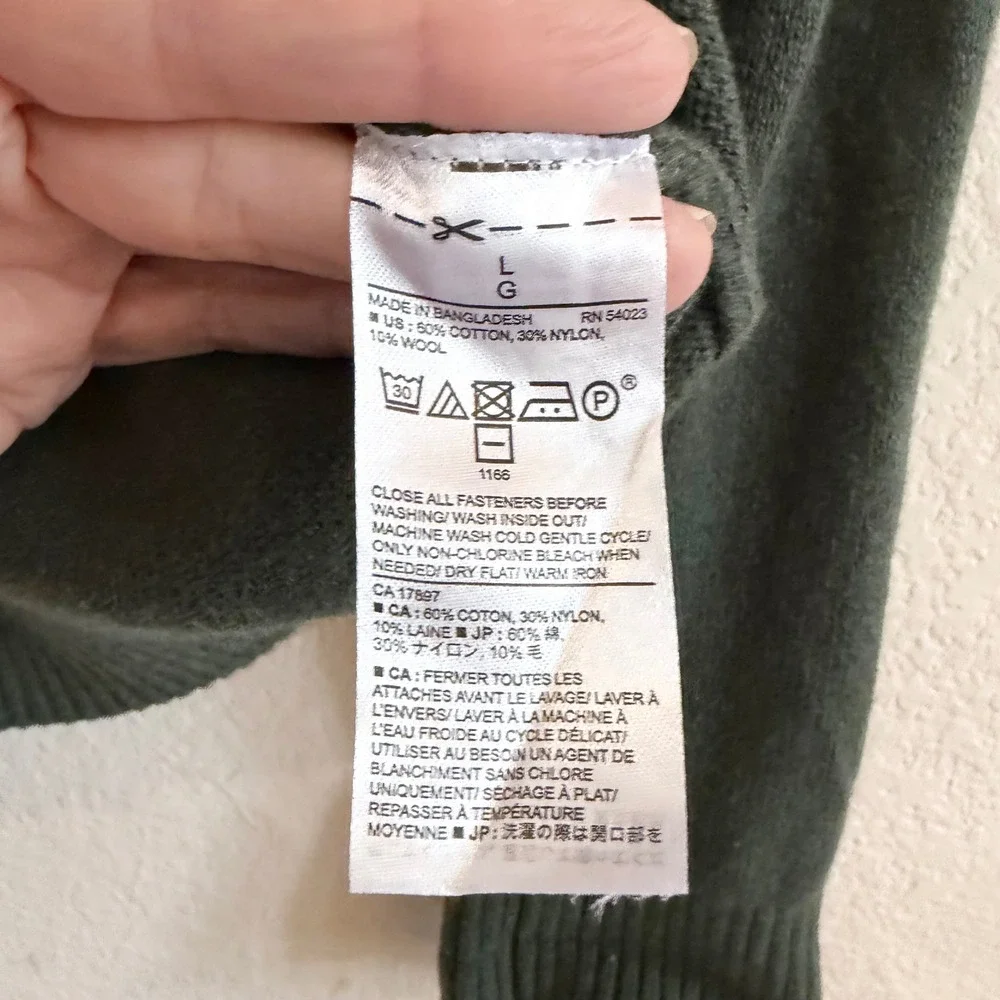 Banana Republic Mens Forest Green Cotton Wool Blend Mock Neck Button‎ Sweater L